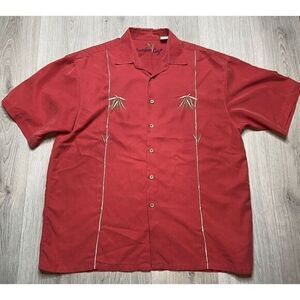 Bamboo Cay  Shirt Mens Large Red Embroidered Tropical Hawaiian‎ Coastal Cruise